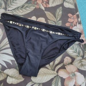 OP Black Bikini Bottoms Ruched Sides & Ties Beautiful Gold Square Studs Large